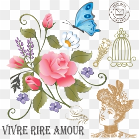 Vintage Roses And Butterflies Is A Downloadable Machine - Garden Roses, HD Png Download - vintage roses png