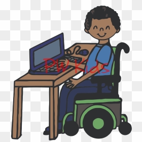 Kids On Computers Clipart - Child In Wheelchair Using Computer Clipart, HD Png Download - laptop clipart png