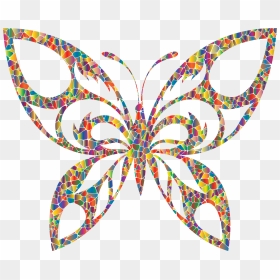 Polyprismatic Tiled Tribal Butterfly Silhouette Clip - Black And White Silhouette Butterfly Clipart, HD Png Download - wheelchair silhouette png