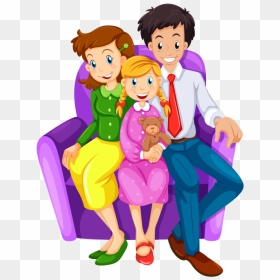 Family House Clip Art - 3 Cartoon Happy Family, HD Png Download - family clipart png