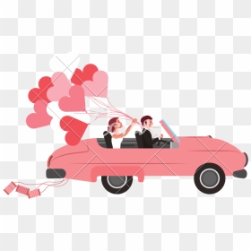 Ballon Drawing Just Married - Wedding Couple In Car Vector, HD Png Download - just married png