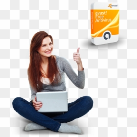 Girl Using Laptop Png, Transparent Png - avast png