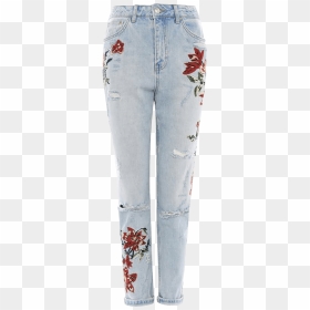 Moto Flower Embroidered Mom Jeans Topshop, HD Png Download - blue jeans png