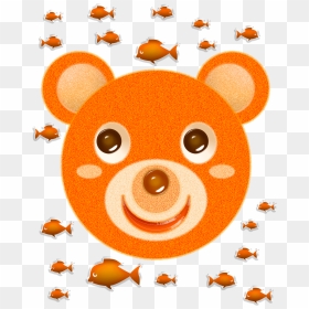 Orange Bear Face And Fish - Cartoon, HD Png Download - bear face png