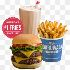 French Fries, Hamburger, And A Milkshake - Kings Dominion Boardwalk Fries, HD Png Download - hamburgers png