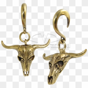 Brass Ear Weight Bull Skull Pendant Ear - Skull Ear Weights, HD Png Download - bull skull png