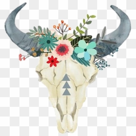 #bull #toro #skeleton #pngstickers #png #watercolor - Boho Cow Skull Png, Transparent Png - bull skull png