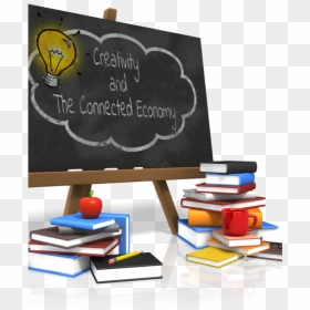 A Blackboard That Reads "creativity And The Connected - School, HD Png Download - pile of books png