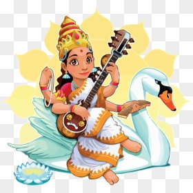 Transparent Vasant Panchami Cartoon Musical Instrument - Hindu Goddess, HD Png Download - indian musical instruments png