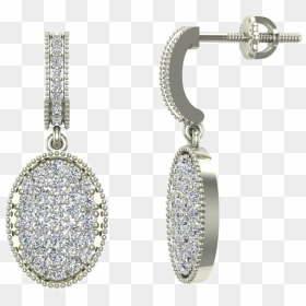 Pave Set Oval Dangle Diamond Earrings 18k Gold , Png - Earring, Transparent Png - hoop earrings png