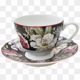 Buy Devnow Porcelain Gisela Black Cup/saucer 215ml - Porcelain, HD Png Download - crockery items png