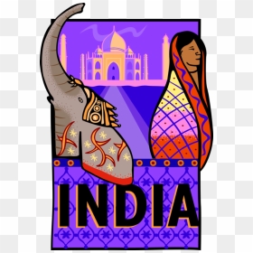 Vector Illustration Of India Postcard Design Featuring - Poster On Travel And Tourism In India, HD Png Download - taj mahal vector png