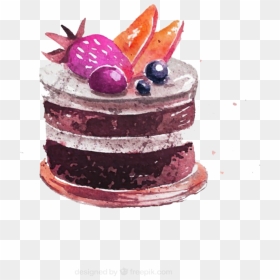 Cupcake Chocolate Cake Bakery Watercolor Painting Clip - Cake Art Watercolor Painting, HD Png Download - black forest cake png