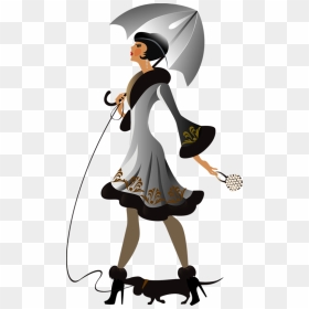 Art Deco Illustration - Lady With Dog Cartoon, HD Png Download - fashion girl clipart png