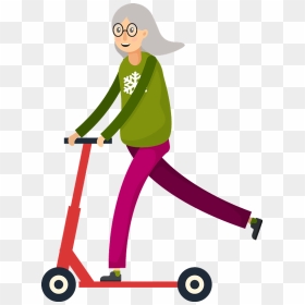 Elderly Woman On Scooter Clipart - Cartoon, HD Png Download - scooter clipart png