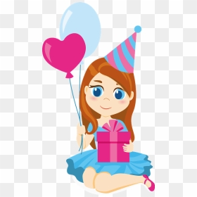 Birthday Girl With Balloons And Gift Box Clipart - Birthday Girl Clipart, HD Png Download - gifts clipart png
