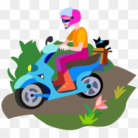 Vector Illustration Of Motorcyclist Rides Motor Scooter - Scooter Clipart, HD Png Download - scooter clipart png
