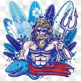 Poseidon Surf - Poseidon Holding A Shark, HD Png Download - poseidon png