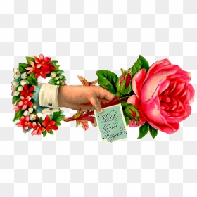 Pink Rose Clipart Vintage Hand - Thank You Flower Hand, HD Png Download - vintage pointing hand png