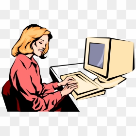 Entrepreneur Works At Computer Vector Image Illustration - Women On Computer Clipart, HD Png Download - computer vector png