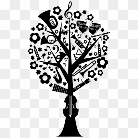 Music Tree Silhouette Clipart - รูป ต้นไม้ ขาว ดำ, HD Png Download - music sign png
