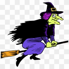 Witch On Broom Clipart This Cartoon Clip Art Of A Witch - Halloween Witch Clipart, HD Png Download - witch broom png