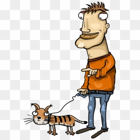 Man With Cat On A Walk Clipart - Cartoon Man With Tiger, HD Png Download - walk png