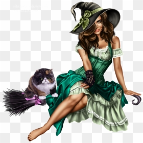 Czarownica I Kot Na Miotle - Beautiful Witch Transparent Png, Png Download - witch broom png