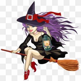 Sexy Witch Riding A Broom, HD Png Download - witch broom png