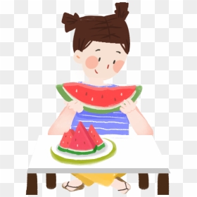 Cartoon Cute Girl Person Png And Psd - Take Watermelon On The Table Cartoon, Transparent Png - person.png