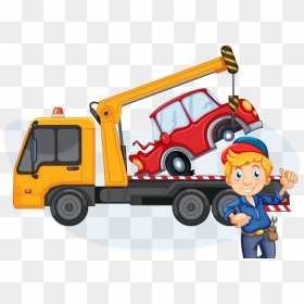 Skill Experts With Galore Towing - Tow Truck With A Dagamed Car Drawing, HD Png Download - towing png