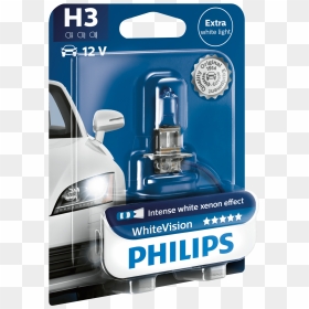H3 Headlight Bulb Philips White Vision, Single Unit - Bulb H3 12v 55w, HD Png Download - headlight png