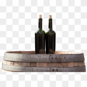 Two Green Wine Bottles Sitting On Barrell At Grapevine - Wine Bottle, HD Png Download - grapevine png