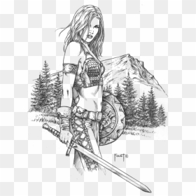 Charra Drawing Aztec Warrior Girl - Pencil Warrior Woman Drawing, HD Png Download - aztec warrior png