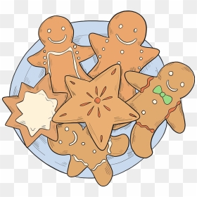 Plate With Gingerbread Clipart - Cartoon, HD Png Download - plate of cookies png