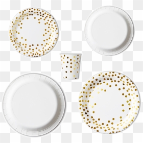 Gold Polka Dot Paper Plates Slider - Porcelain, HD Png Download - paper plate png