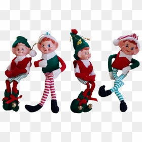 A Set Of 4 Vintage Christmas Elves, HD Png Download - christmas elf png