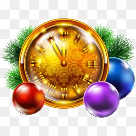 Transparent Golden Christmas Clock With Decoration - Christmas Clock Clip Art, HD Png Download - gold christmas ornament png