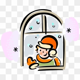 Vector Illustration Of Anxious Child Waits By Window, HD Png Download - window vector png