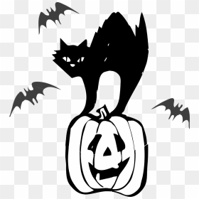 Black Halloween Cat Clipart, HD Png Download - cartoon pumpkin png