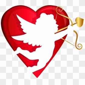 Red Heart And Cupid Transparent Png Clip Art Image​ - Cupid Valentines Png, Png Download - valentine hearts png
