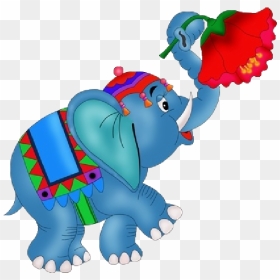 Funny Circus Elephant Holding Flowers With Trunk Cartoon - Elephant With Flower Clipart, HD Png Download - circus elephant png