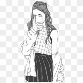 Girl Outline Drawing, HD Png Download - dibujos tumblr png