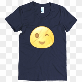 Expressive Wink Emoji Women"s Short Sleeve Poly Cotton - Smiley, HD Png Download - winking emoji png
