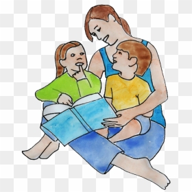 Mom Reading To Kids - Clipart Reading With Kids, HD Png Download - kids sitting png