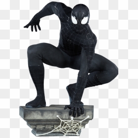 Black Suit Spiderman Statue, HD Png Download - black spiderman png