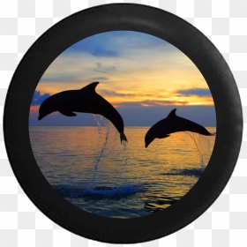 Two Dolphins Jumping Sunset Sunrise Behind Sky Rv Camper - Beach With Dolphins, HD Png Download - sunset sky png
