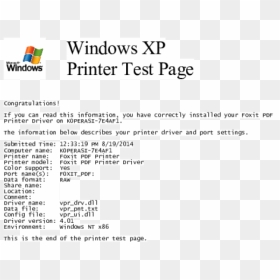 Windows Printer Test Page, HD Png Download - windows xp png
