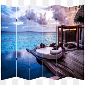 6 Panel Folding Screen Canvas Room Divider- Ocean Balcony - Samsung Hg49ej690, HD Png Download - blue divider png