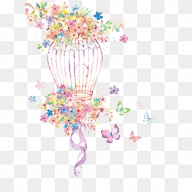 Drawing Wallpapers Watercolor - Birdcage With Flowers Watercolour, HD Png Download - watercolor camera png